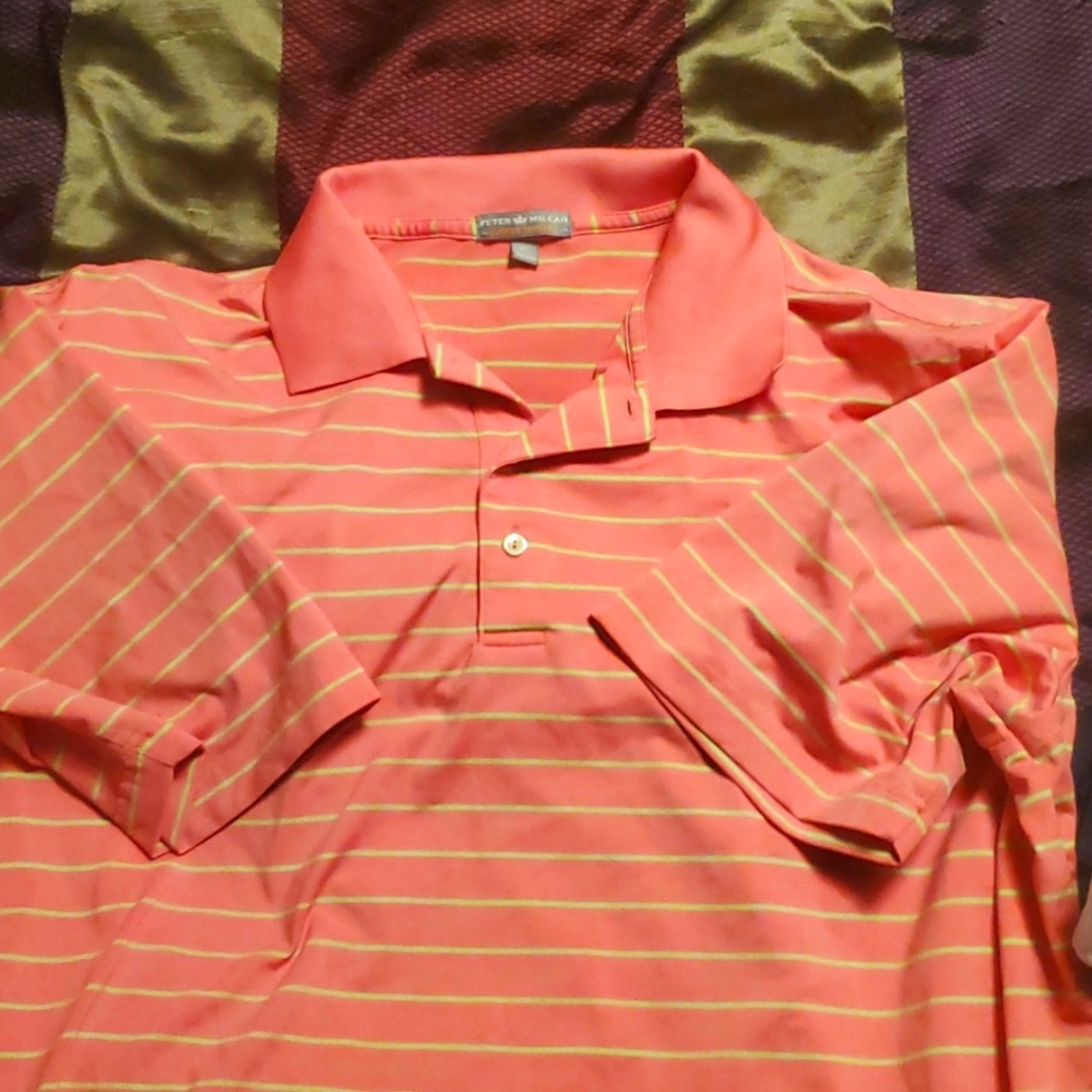 Pink Polo XL green stripes